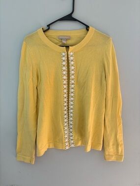 Banana Republic Yellow Cardigan with Pearl Trim